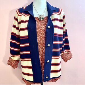 💥Host Pick x2!💥 Vintage Zephyr Wool Red, Cream, and Blue Cardigan Gold Buttons